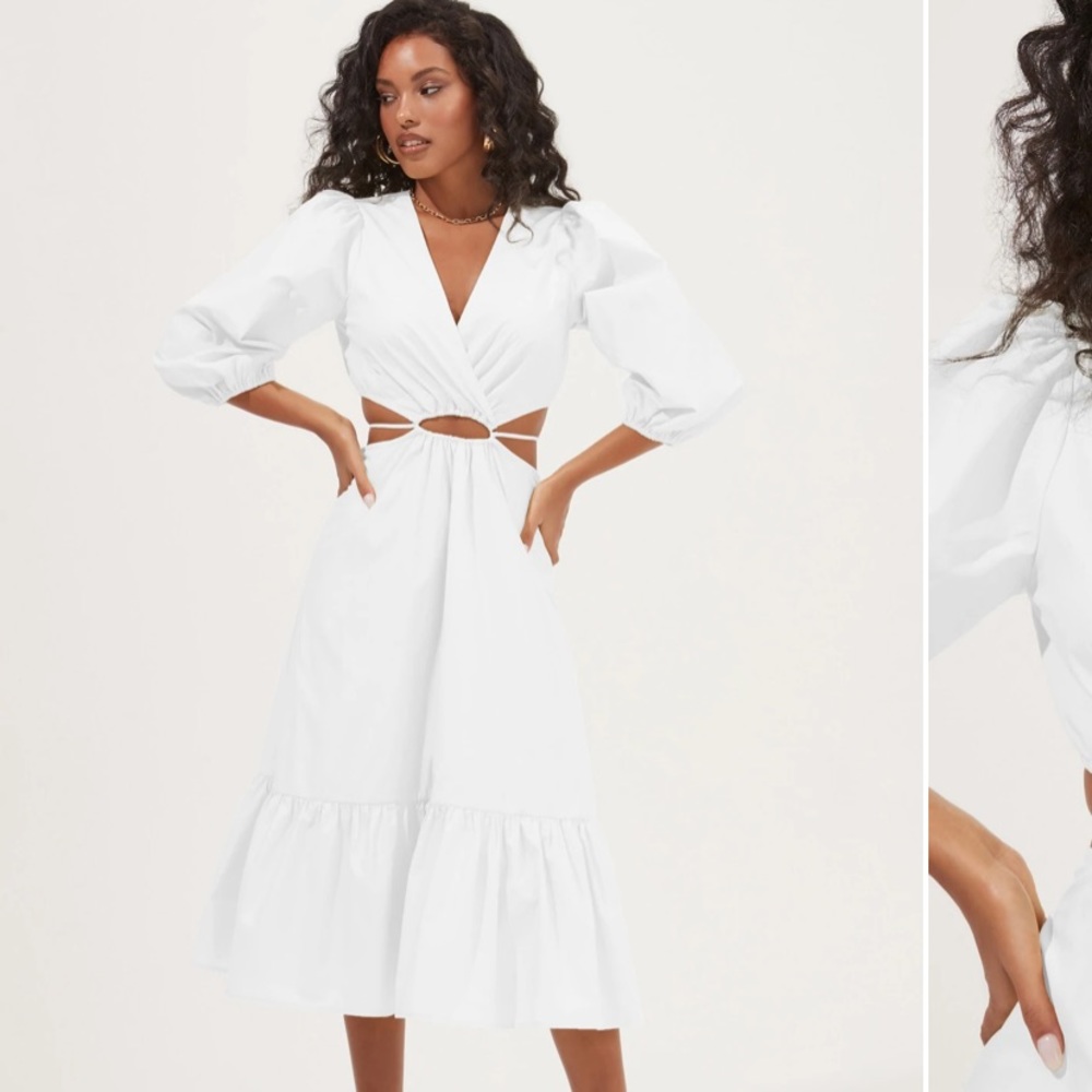 NWT ASTR the Label White Midi Tie Dress